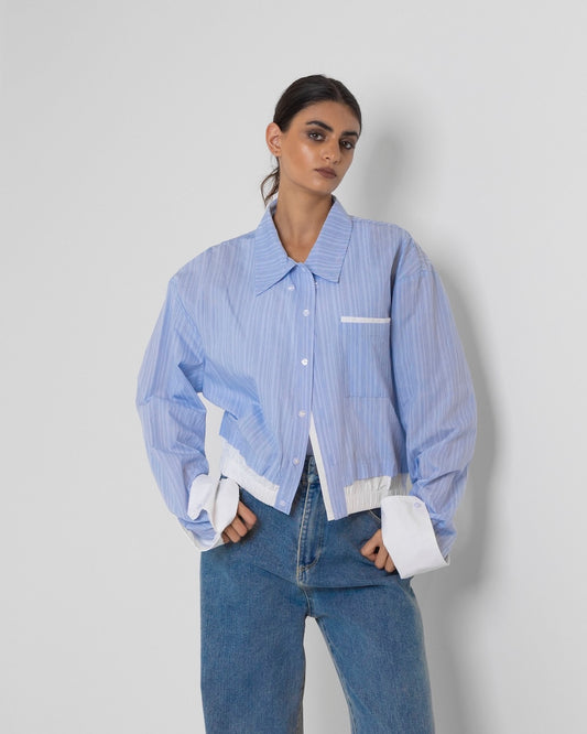 Cropped Bomber-like Striped Blue Shirt