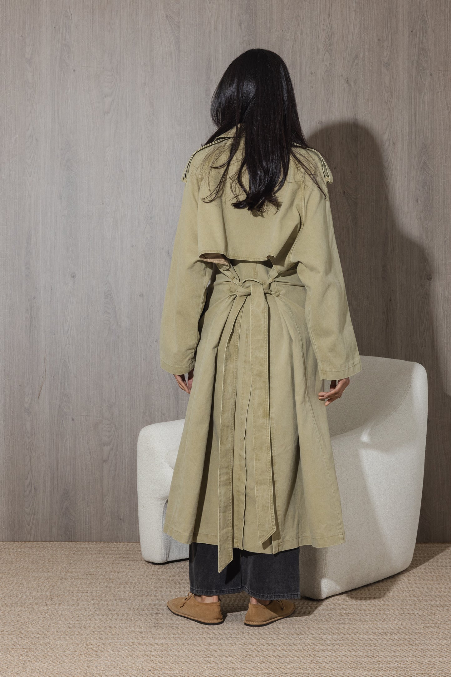 Denim Long Khaki Trench
