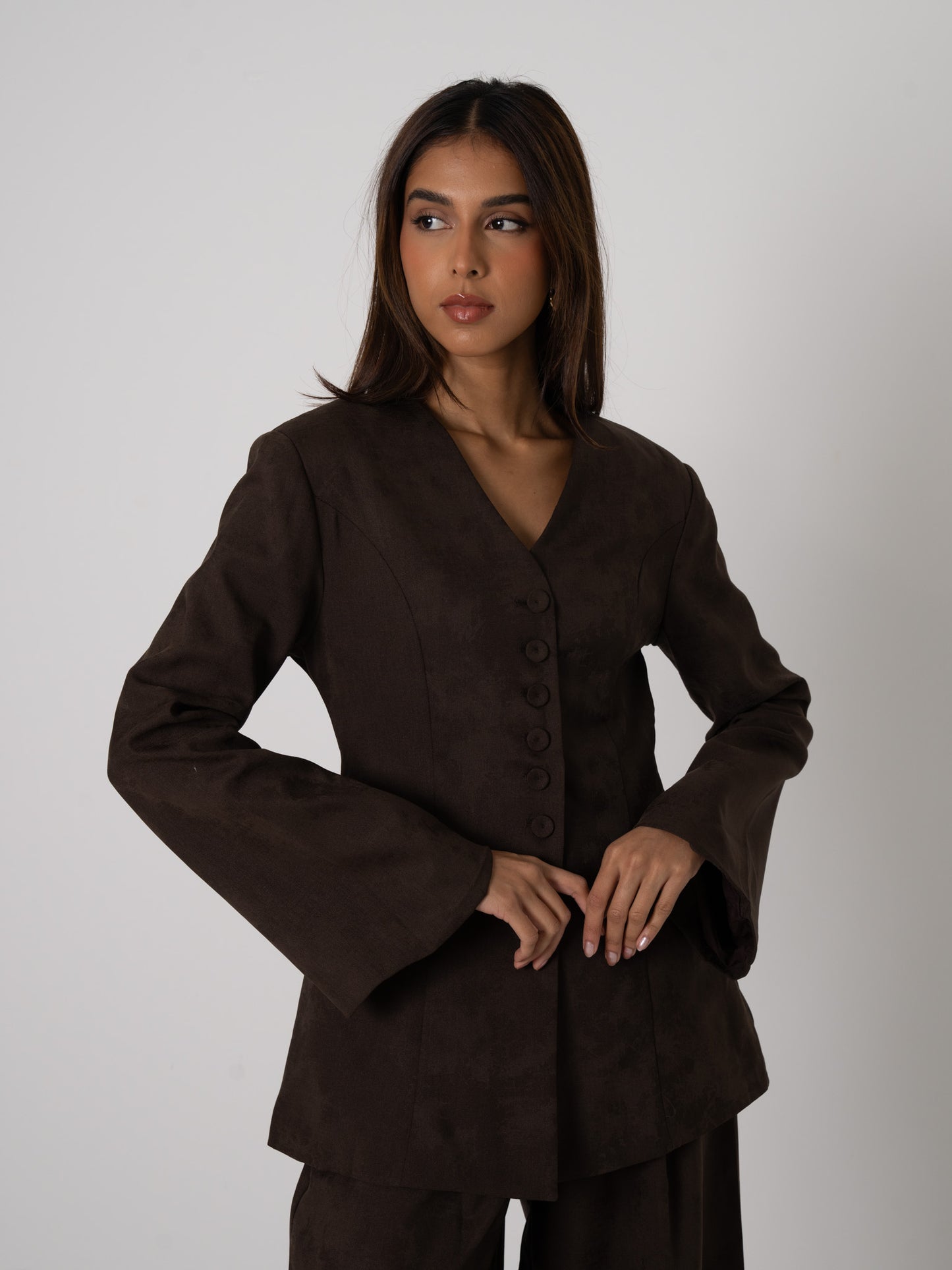 Suede-like Brown Suit Set