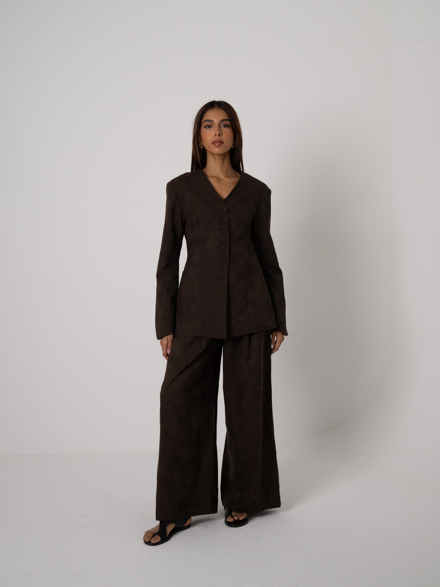 Suede-like Brown Suit Set