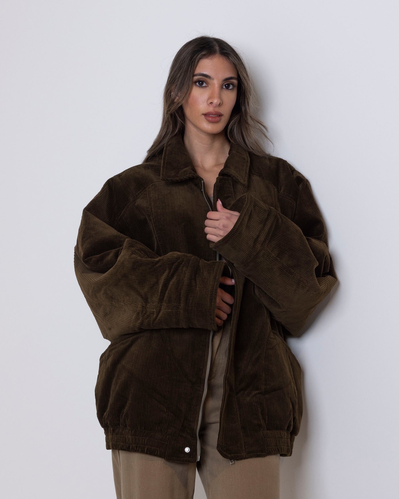 Khaki Corduroy Oversized Jacket