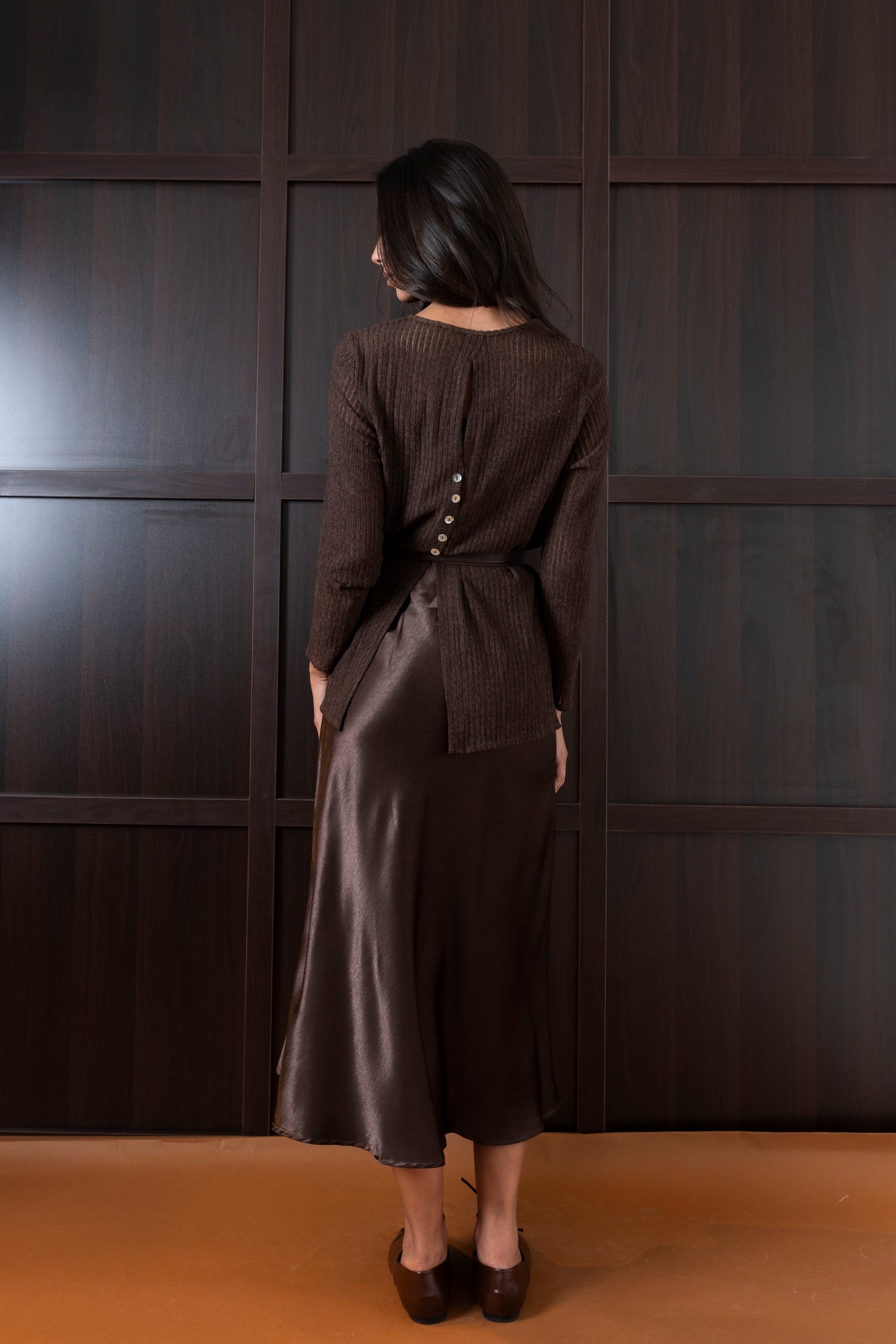 Brown Silk Dress with Top & Belt