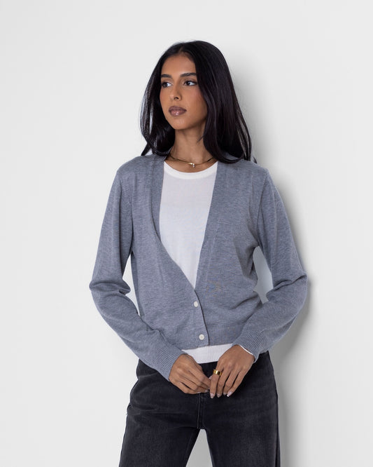 Grey Layered Knitted Cardigan Set