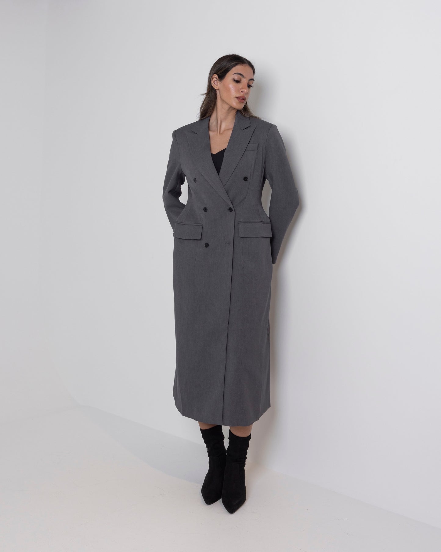Long Grey Waisted Coat