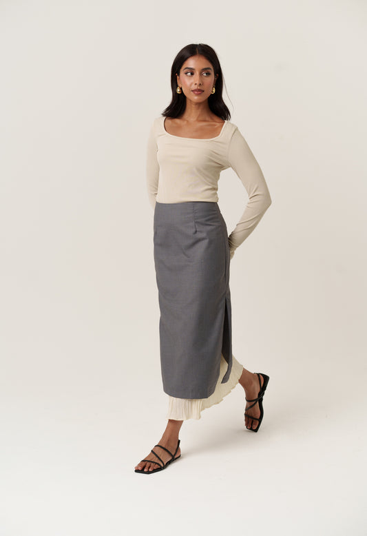 Grey Skirt with Pleats