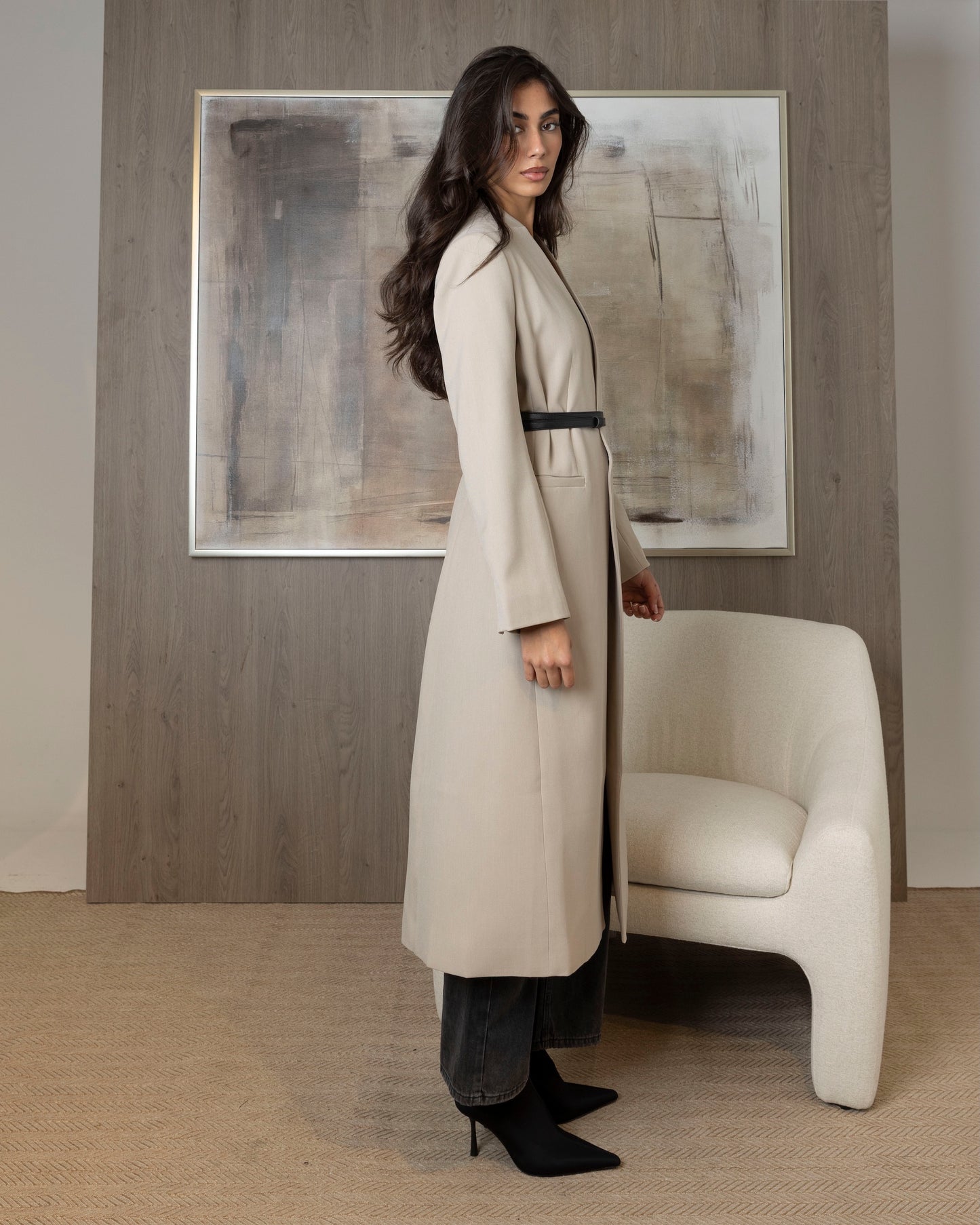 Collarless Jackets with Belt