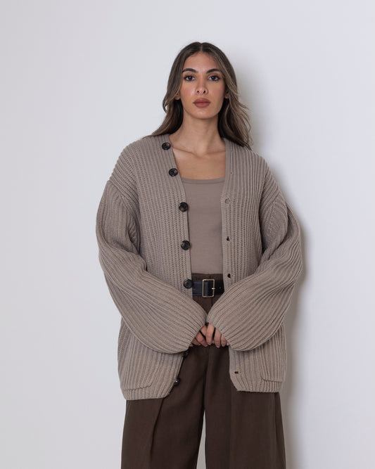 Chunky Beige Buttoned Cardigan