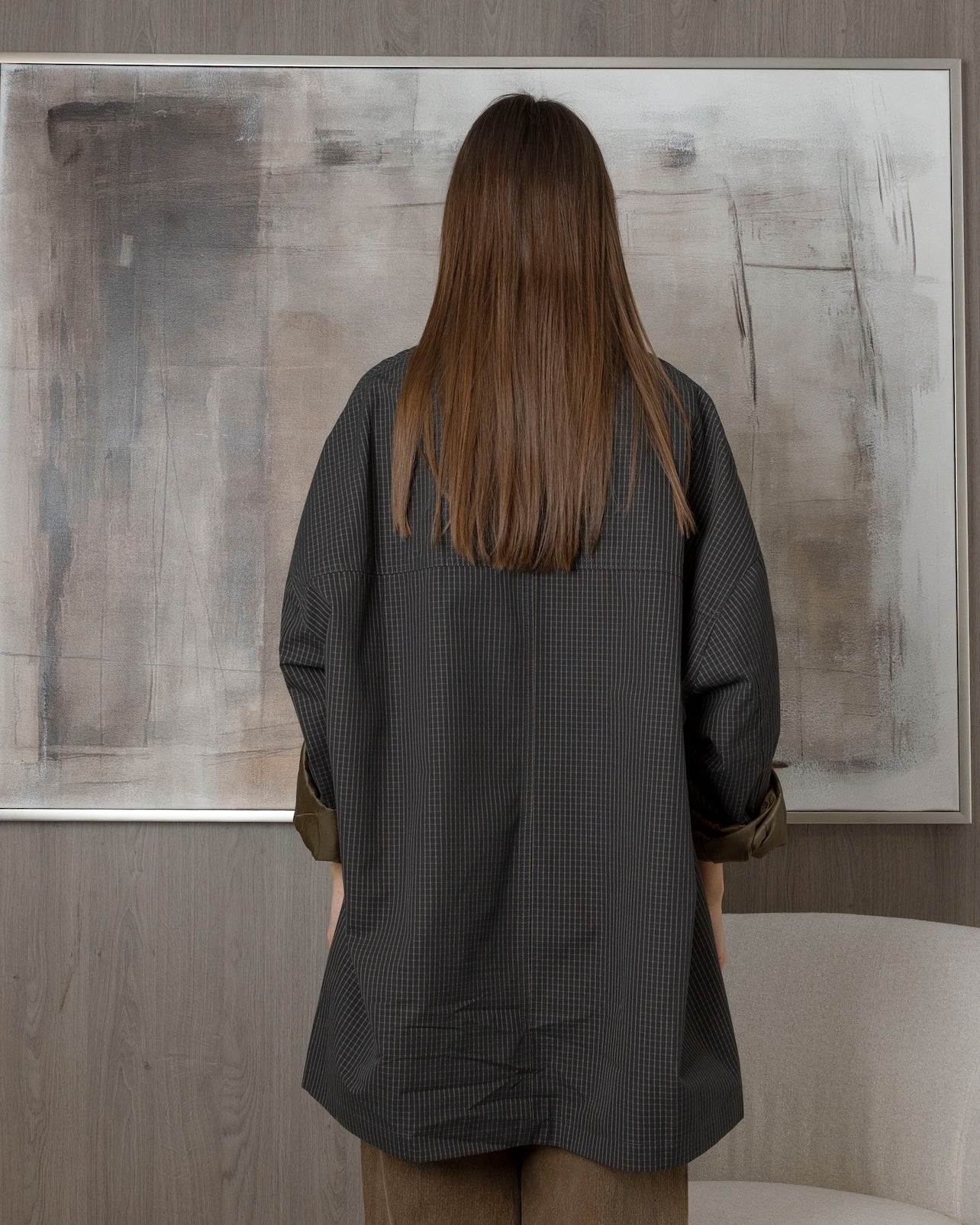 Oversized Plaid Jacket with Khaki Lining