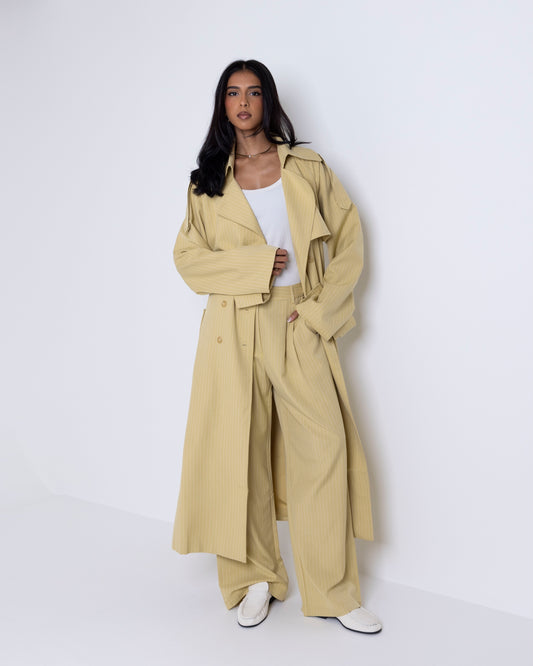 Yellow Striped Trench Set