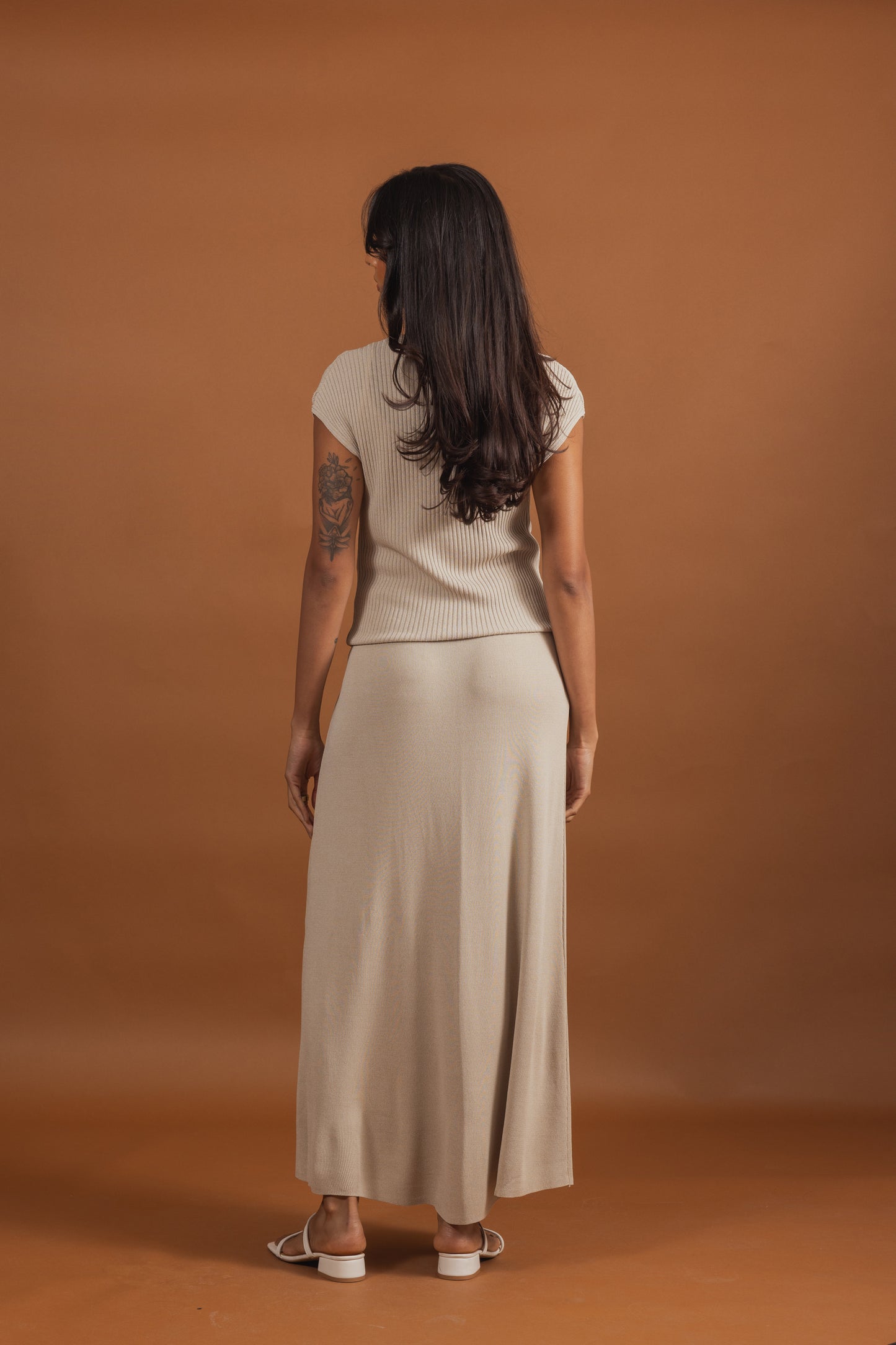 Yellow Ribbed Short Sleeve Cardigan & Skirt Set