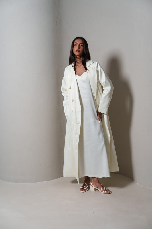 Crème Silk Long Blazer/Trench Set
