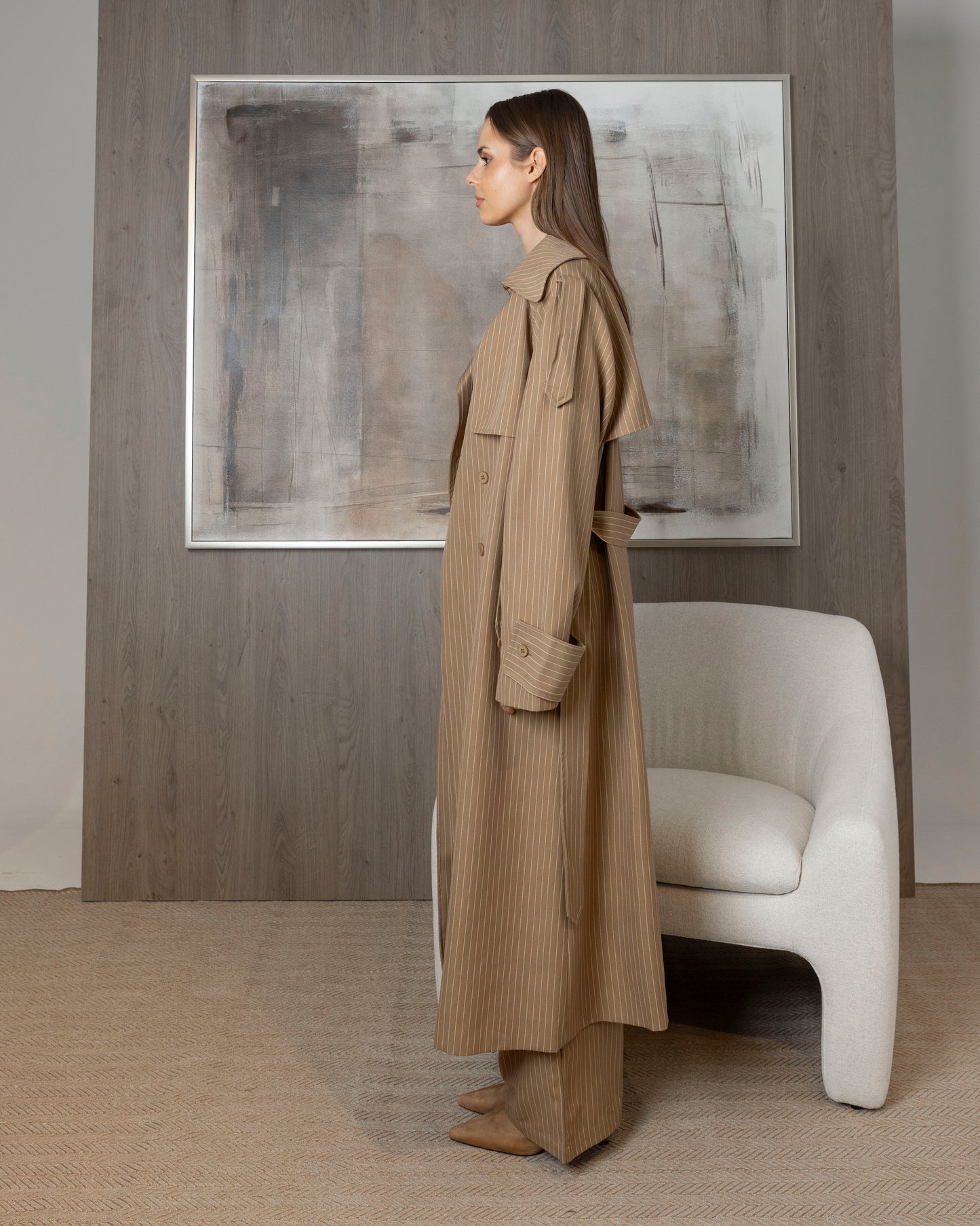 Brown Striped Trench Set