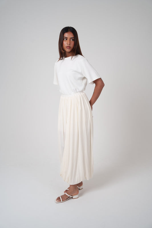 Off White Draped Maxi Skirt