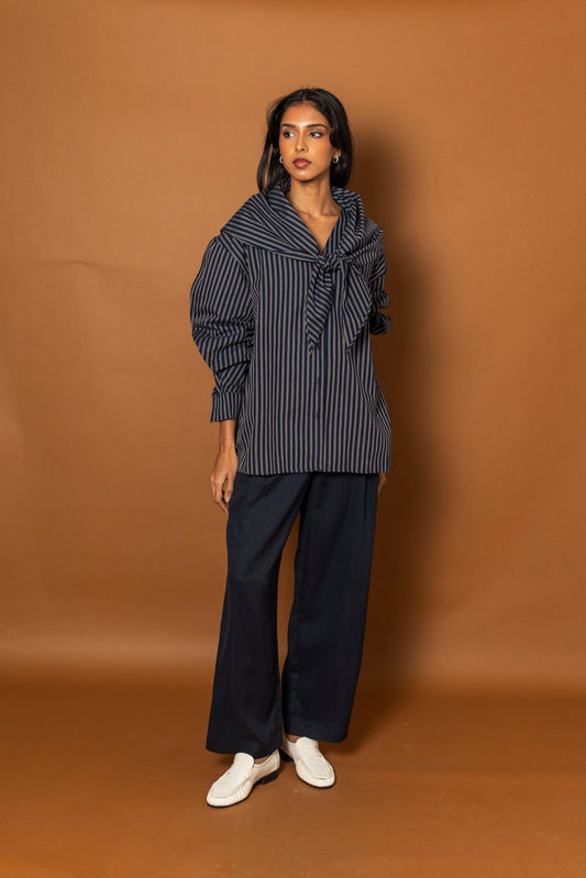 Striped Wrap Tie Blouse