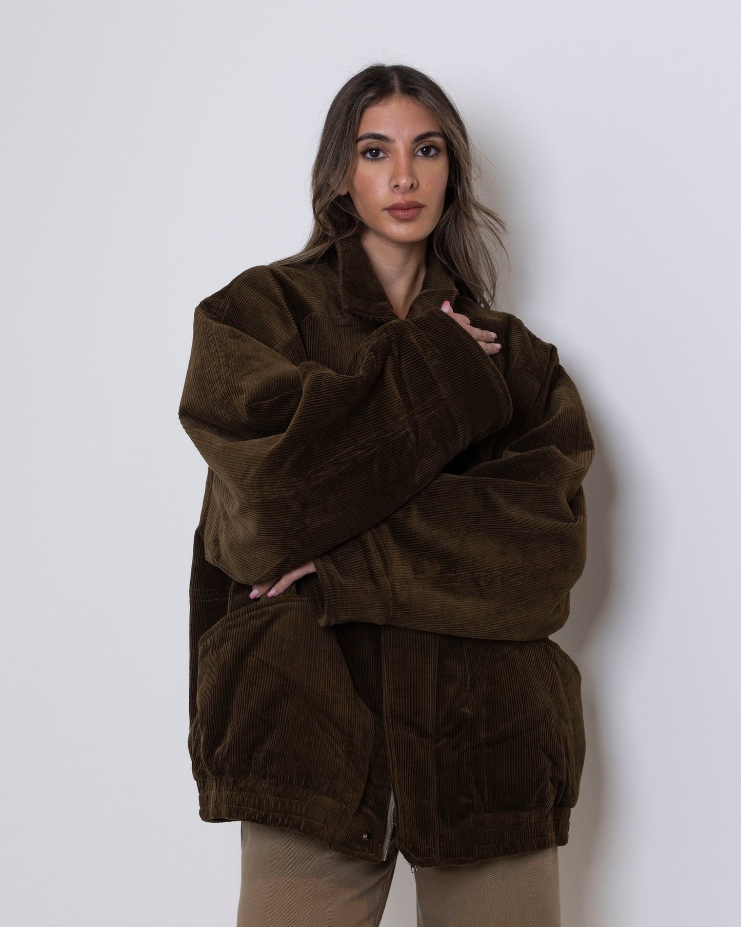 Khaki Corduroy Oversized Jacket