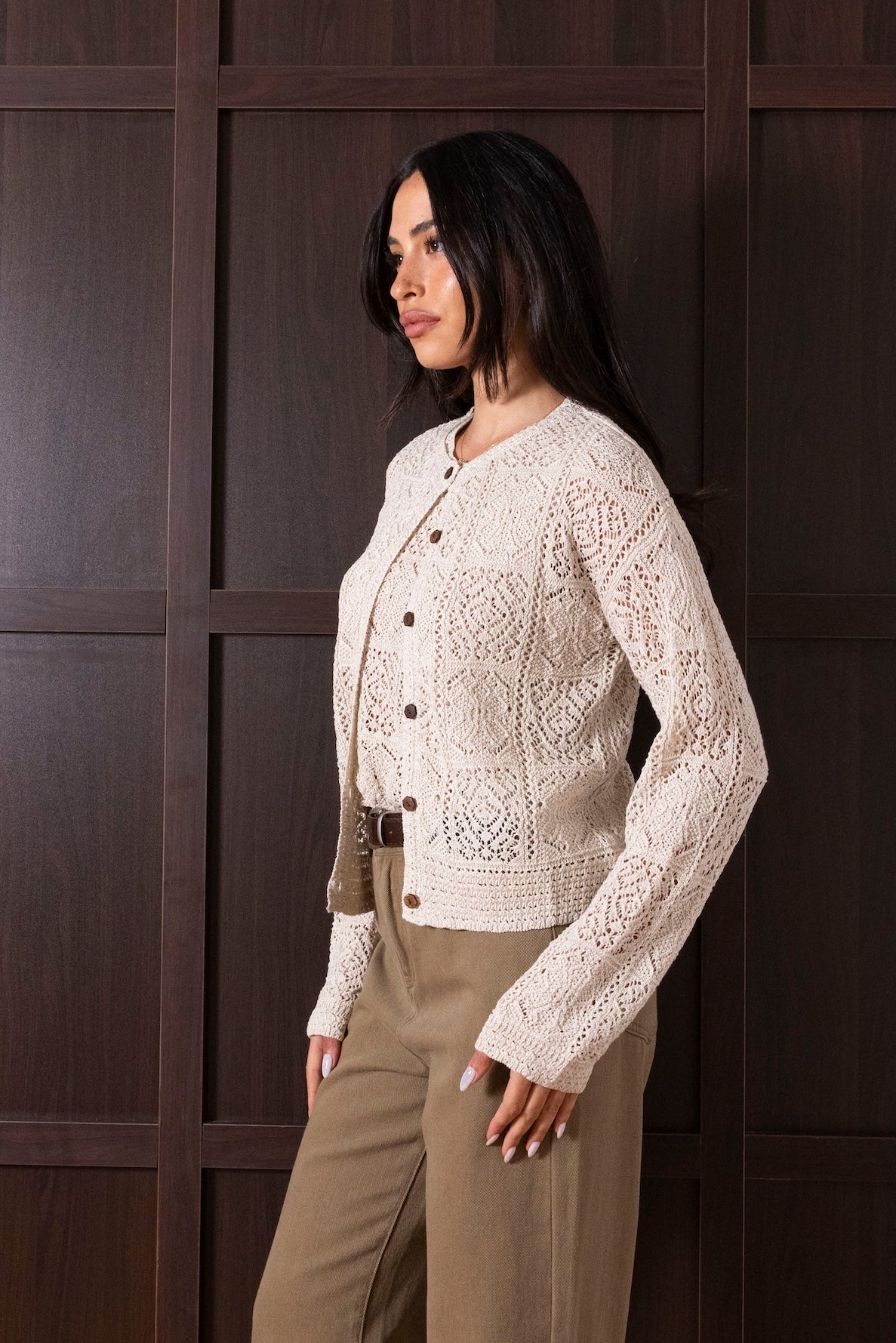 Beige Crochet Top Set (Top & Cardigan)