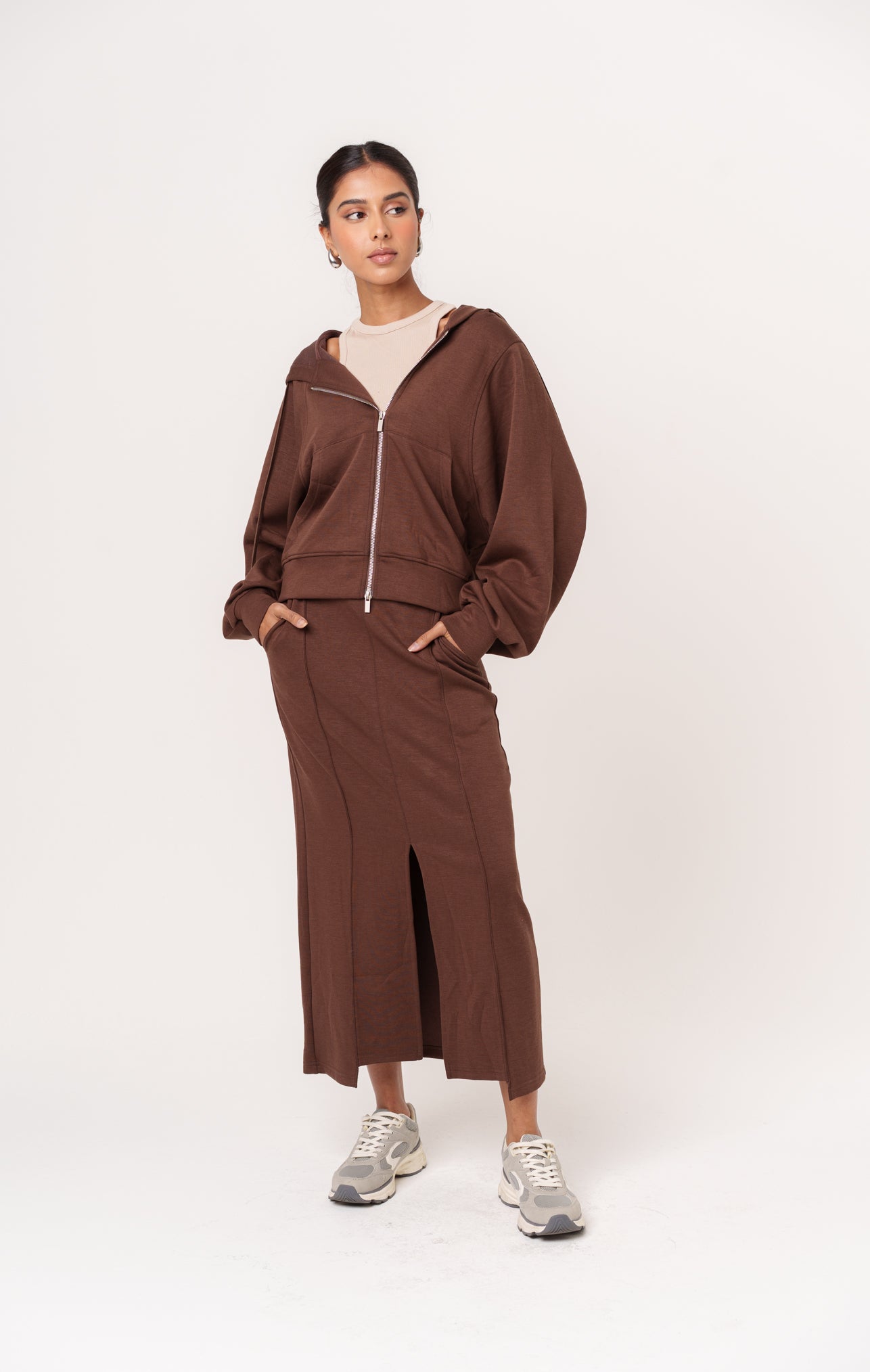 Brown Cotton Skirt Set