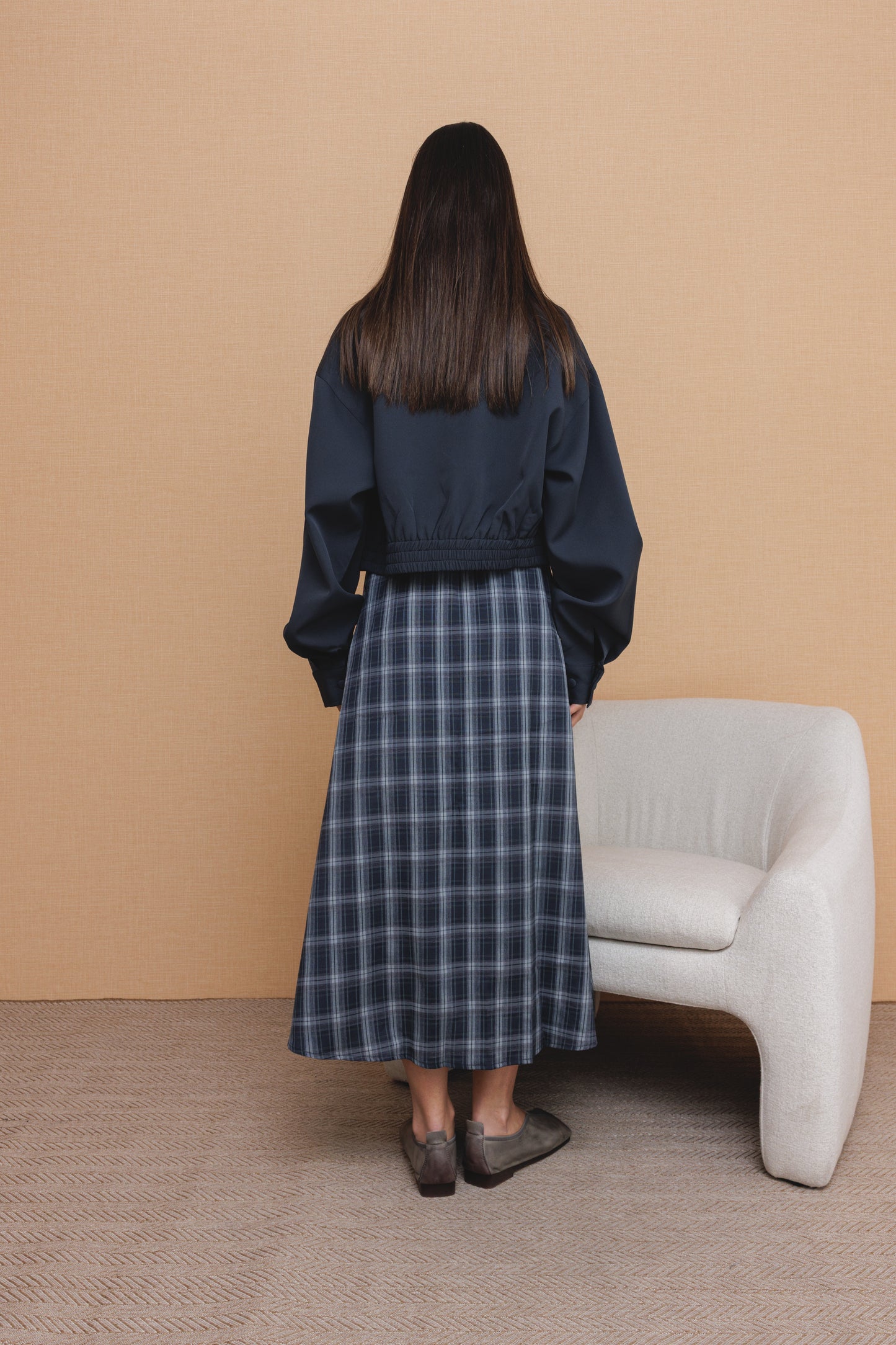 Checked Skirt Navy& Grey with Navy Bomber - Set