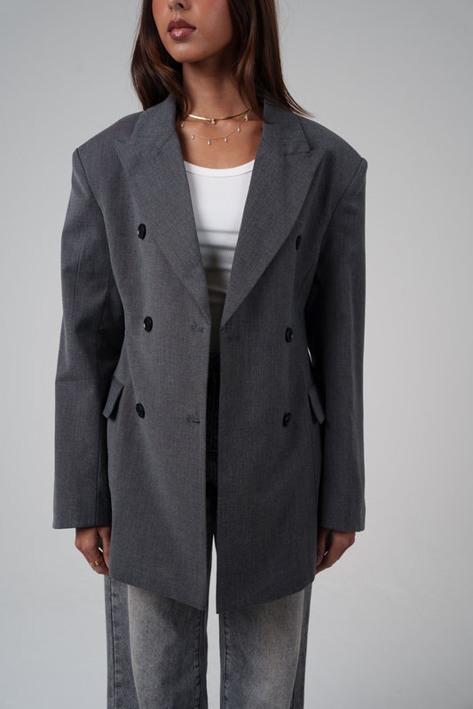 Dark Grey Oversized Double-Breasted Blazer