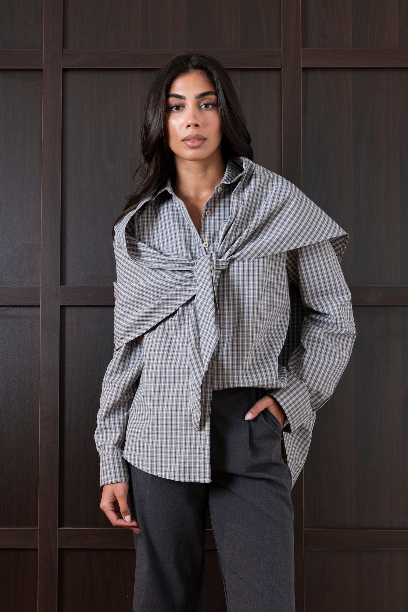 Plaid Cotton Top with Scarf