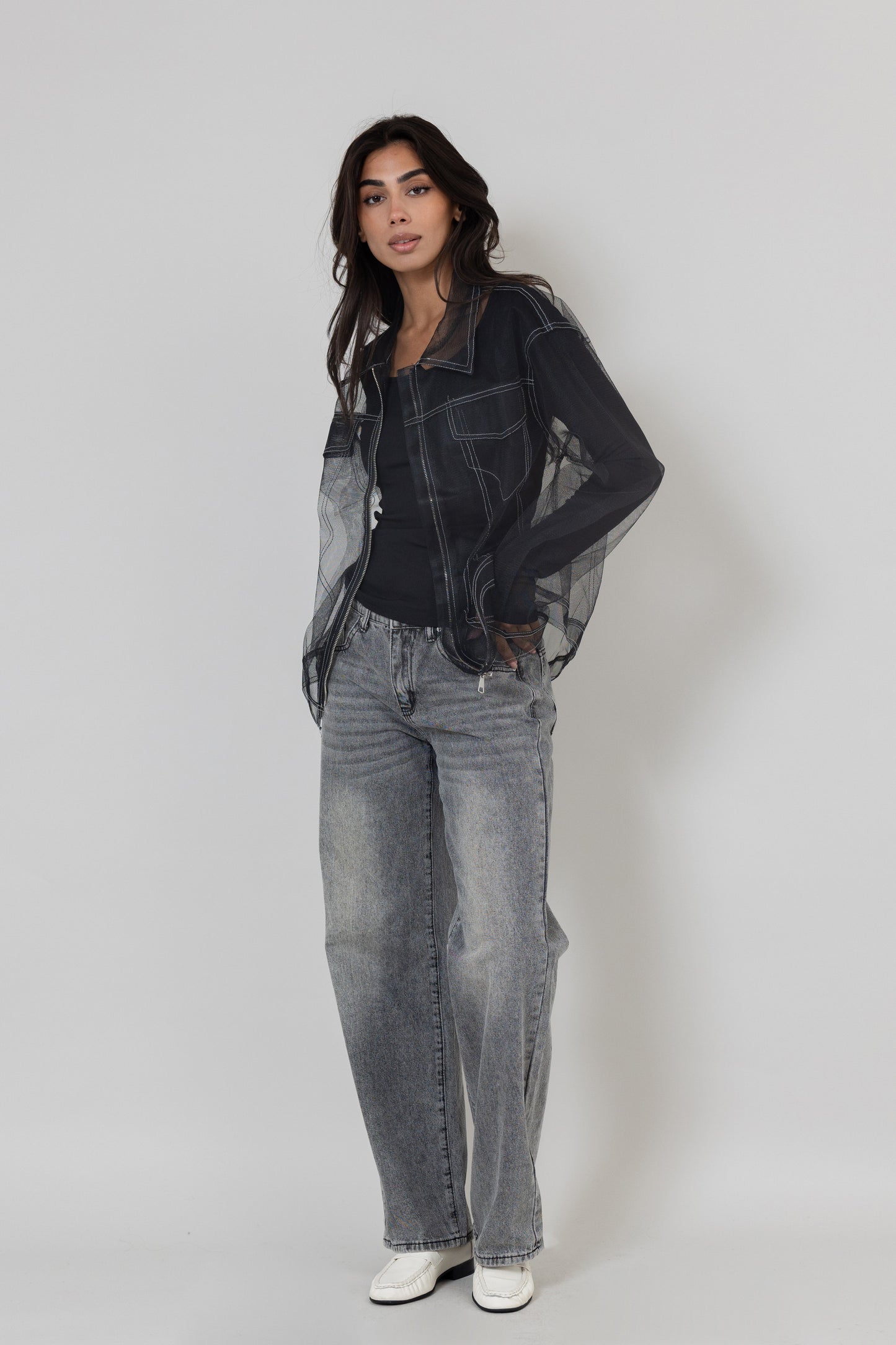 Tulle Collared Black Jacket