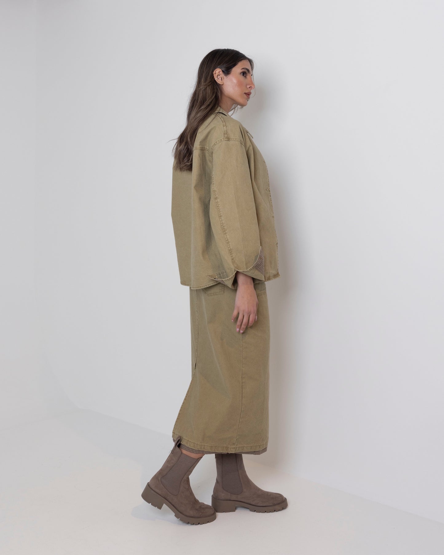 Khaki Straight Cut Skirt Set