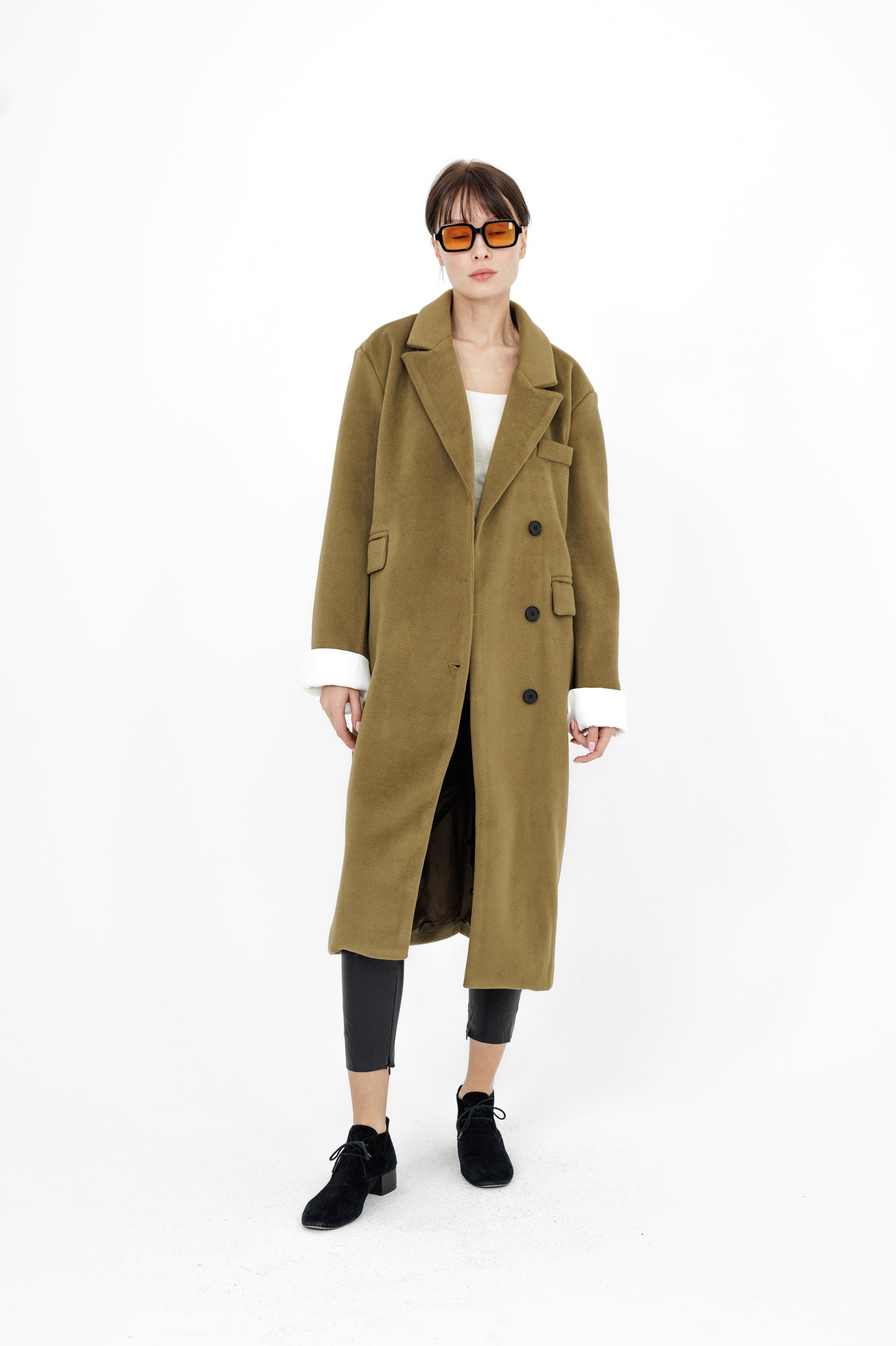 Wool Coat with Attached White Fold