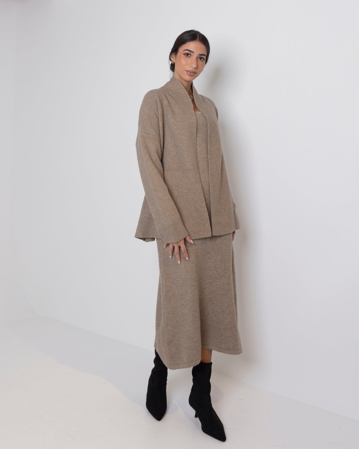 Beige Knitted Dress & Jacket Set