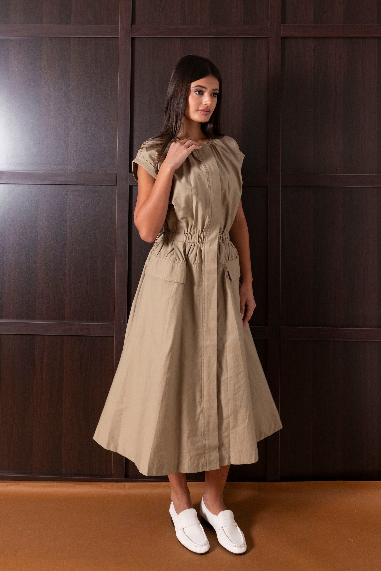 Elastic Waist Dress with Pockets