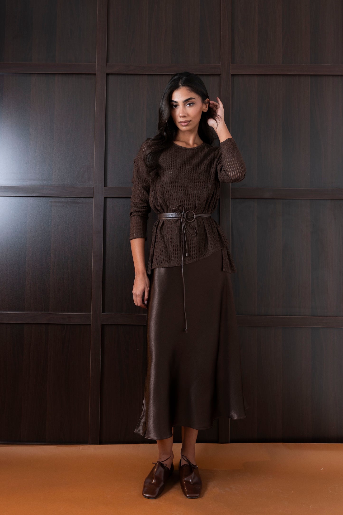 Brown Silk Dress with Top & Belt