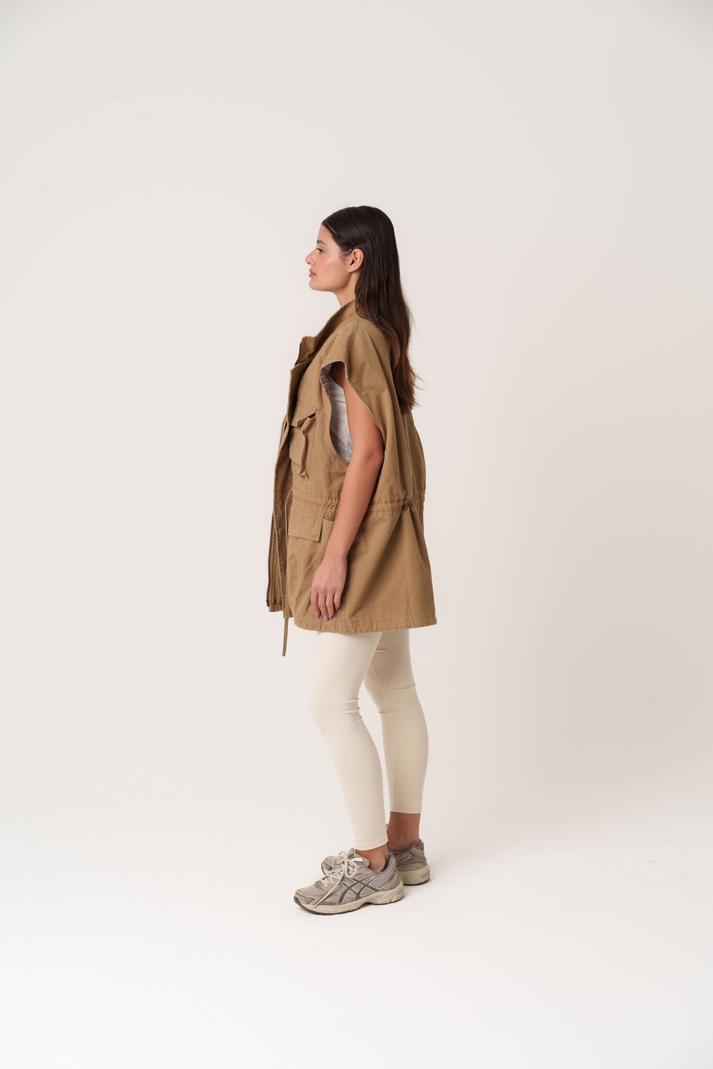 Beige Cargo Oversized Vest