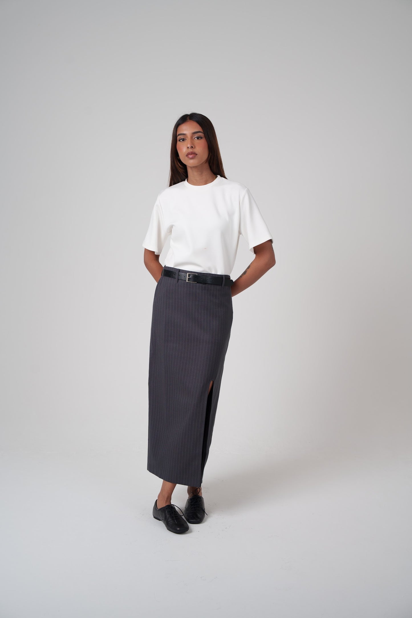 Pinstripe Slit Skirt
