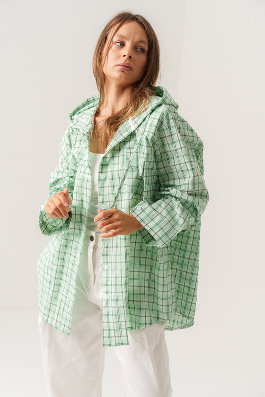 Plaid Green Hooded Shirt