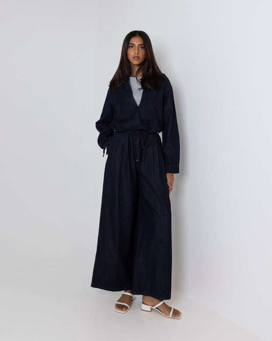 Dark Denim Wide Pant & Cropped Top Set