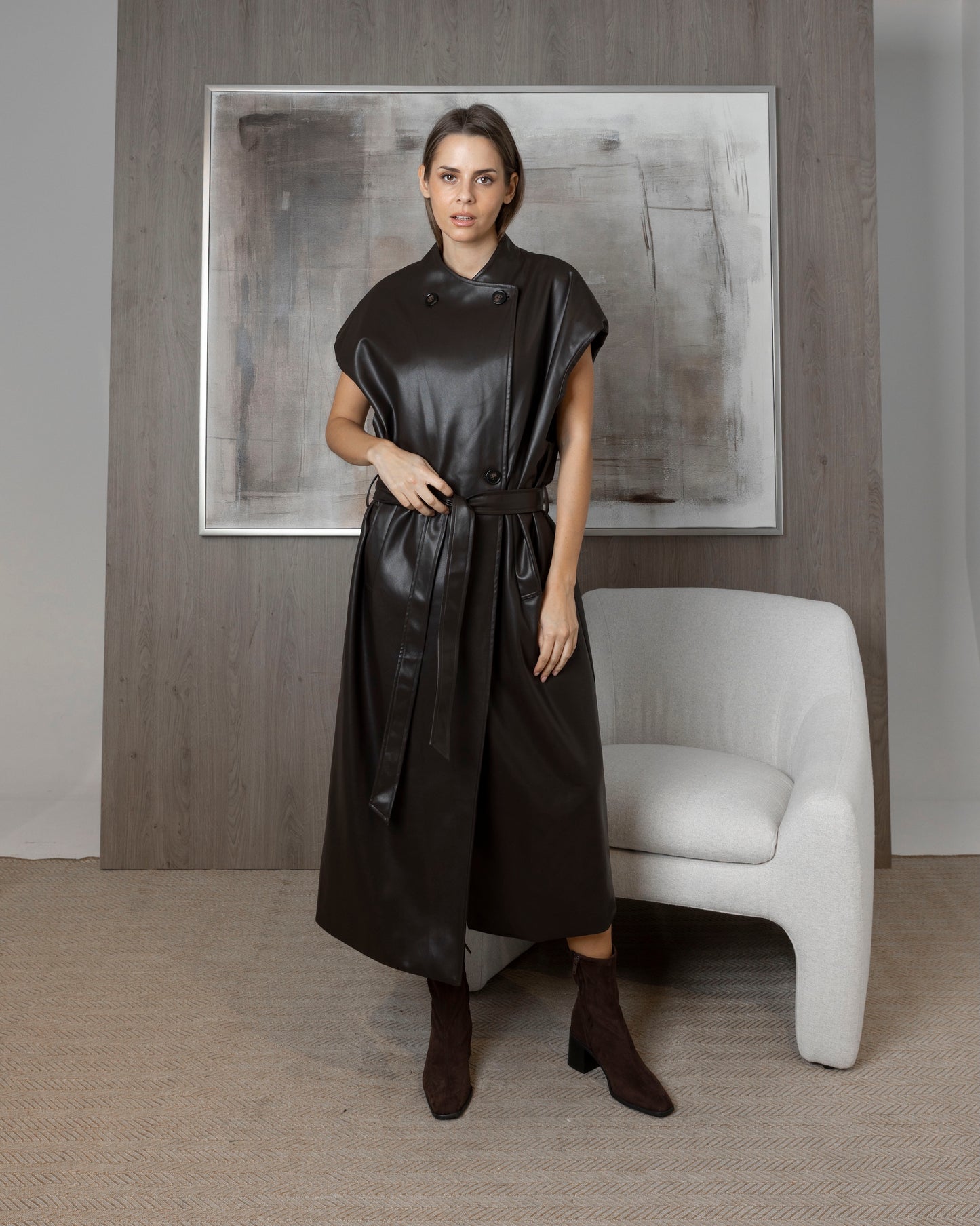 Oversized Long Leather Vest