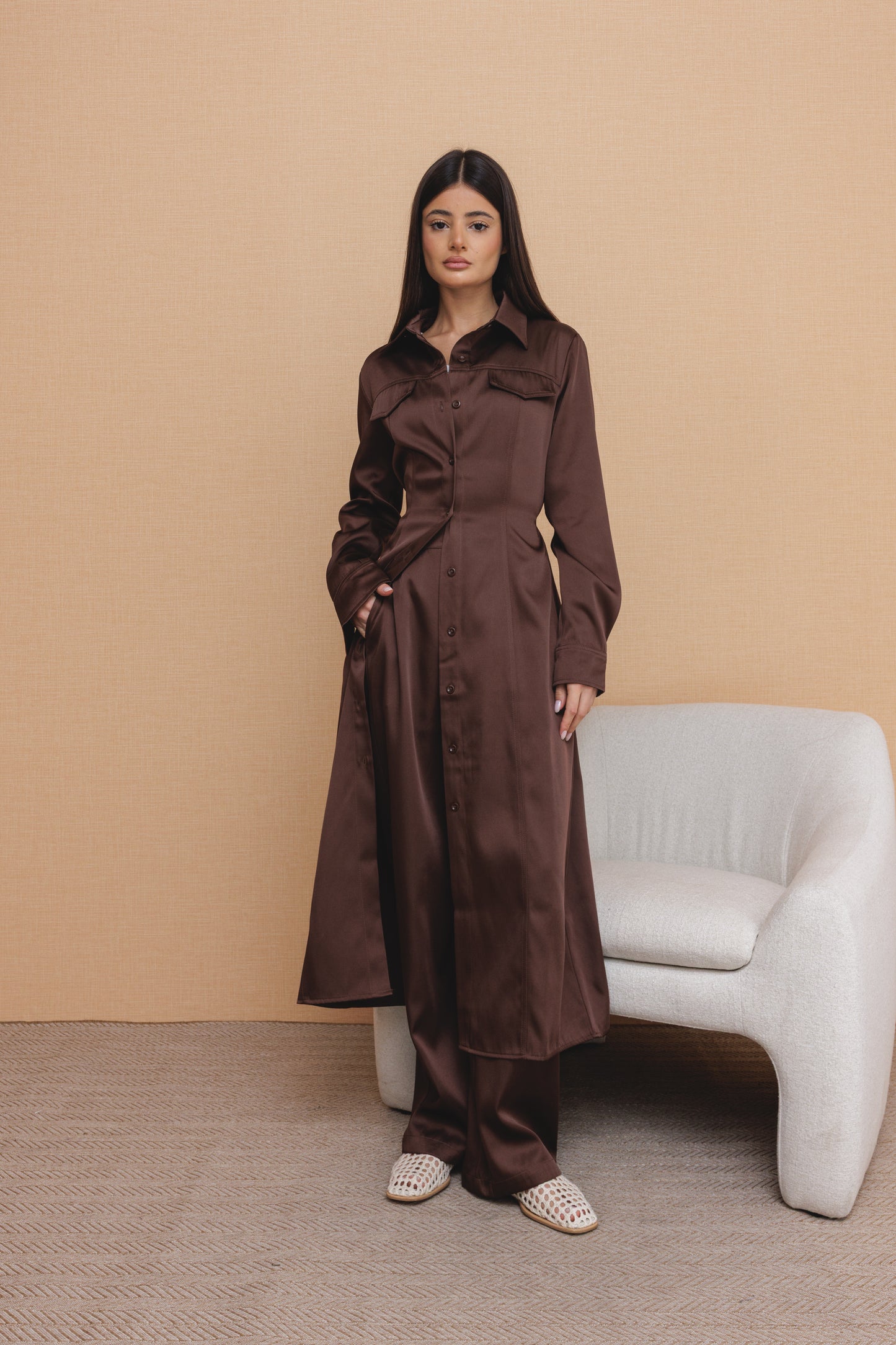 Brown Waisted Silk Set