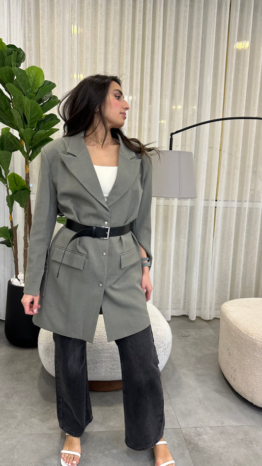 Long Grey Blazer with Belt