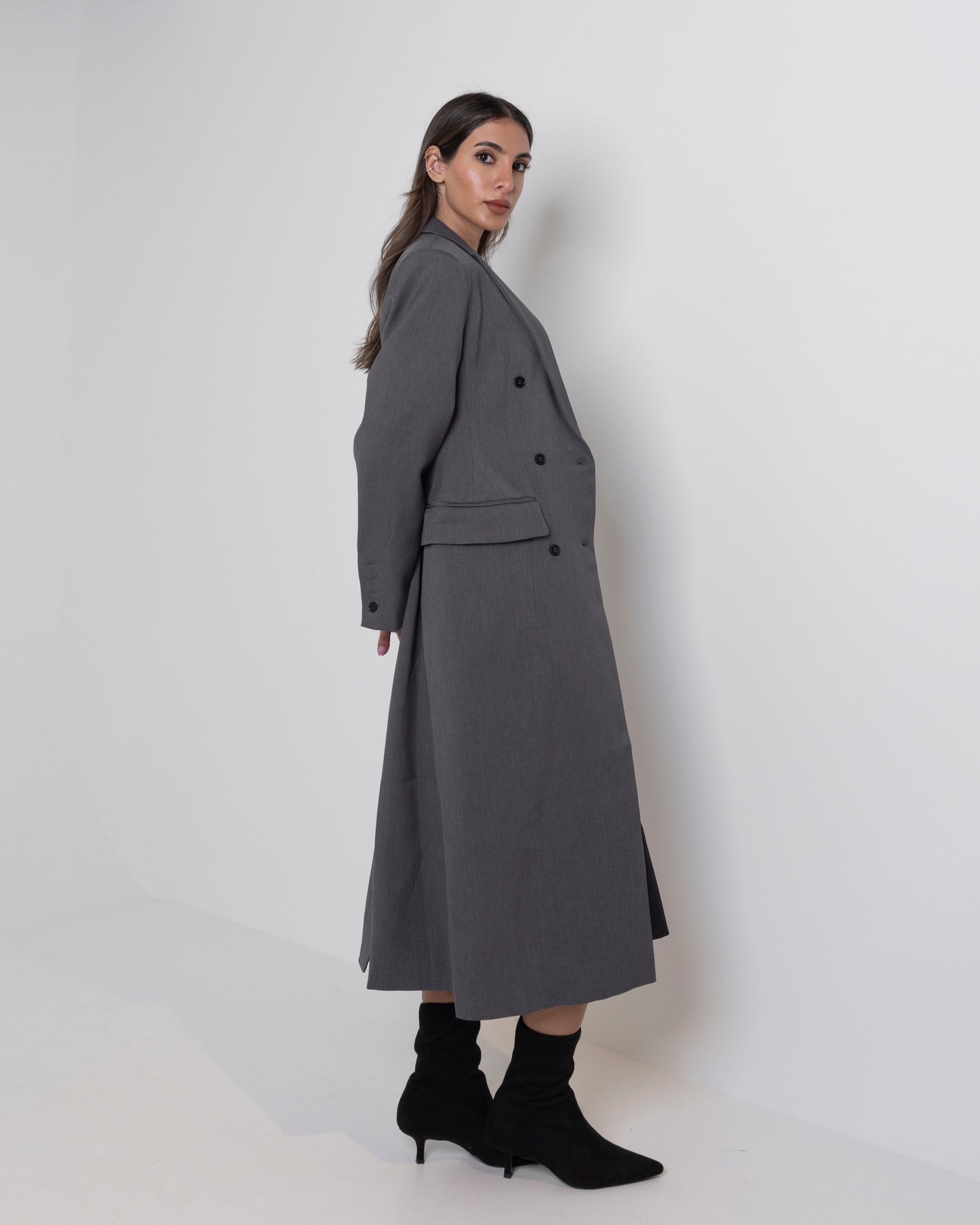 Long Grey Waisted Coat