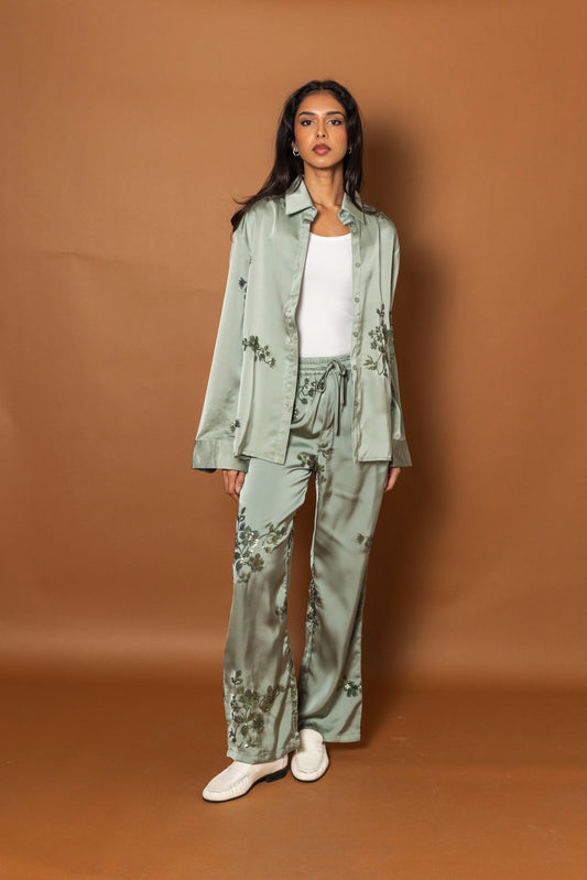 Sage Silk & Sequined Embroidery Set