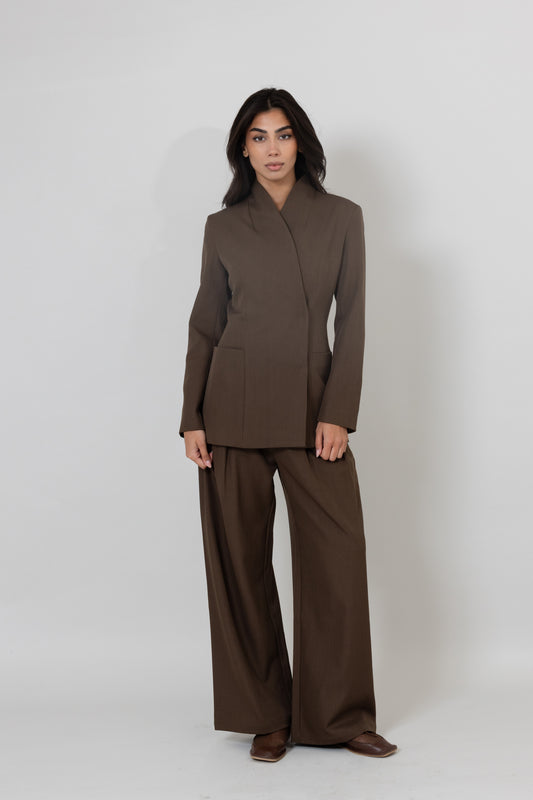 Khaki Suit Set with Waisted Jacket