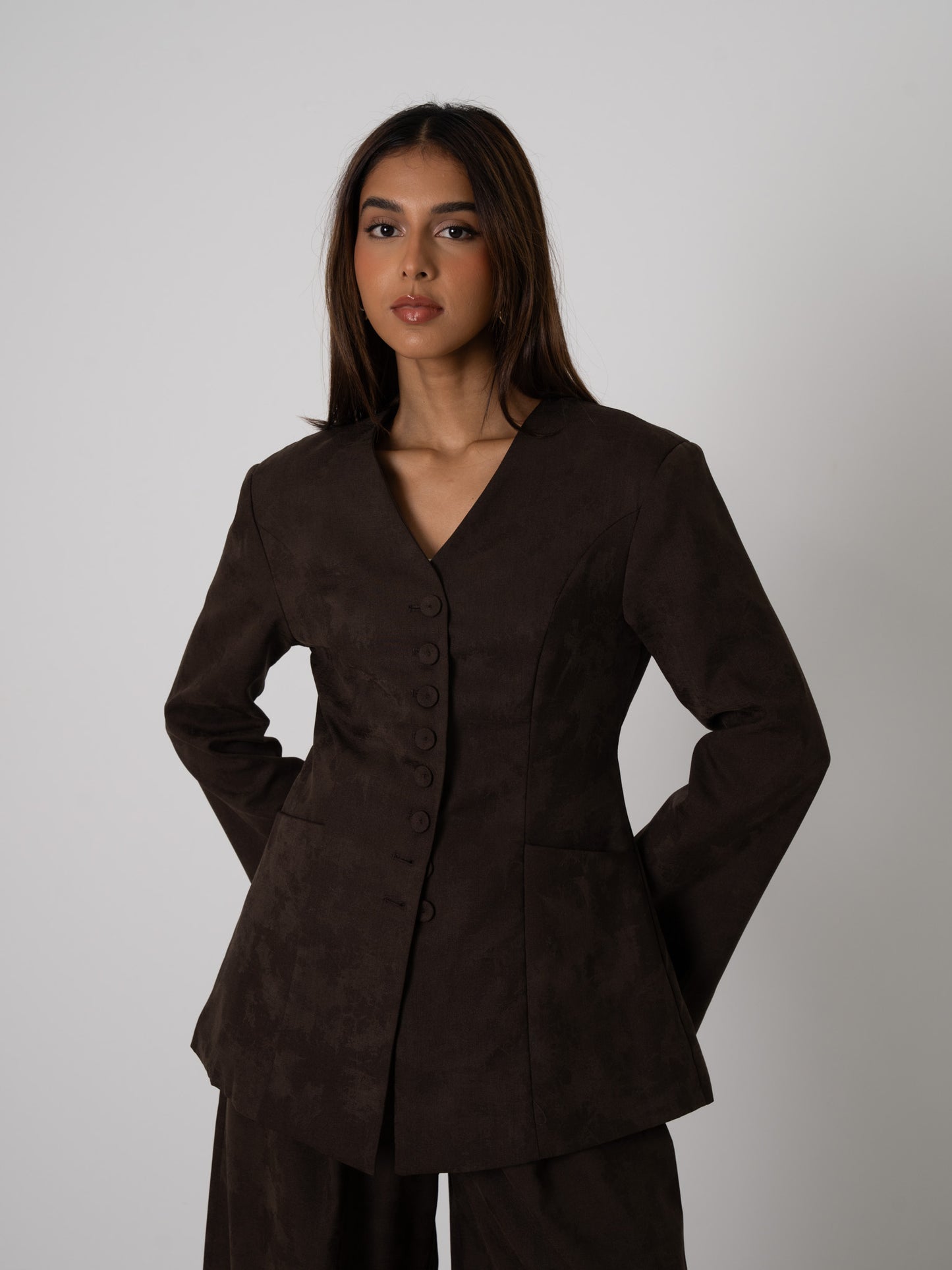 Suede-like Brown Suit Set