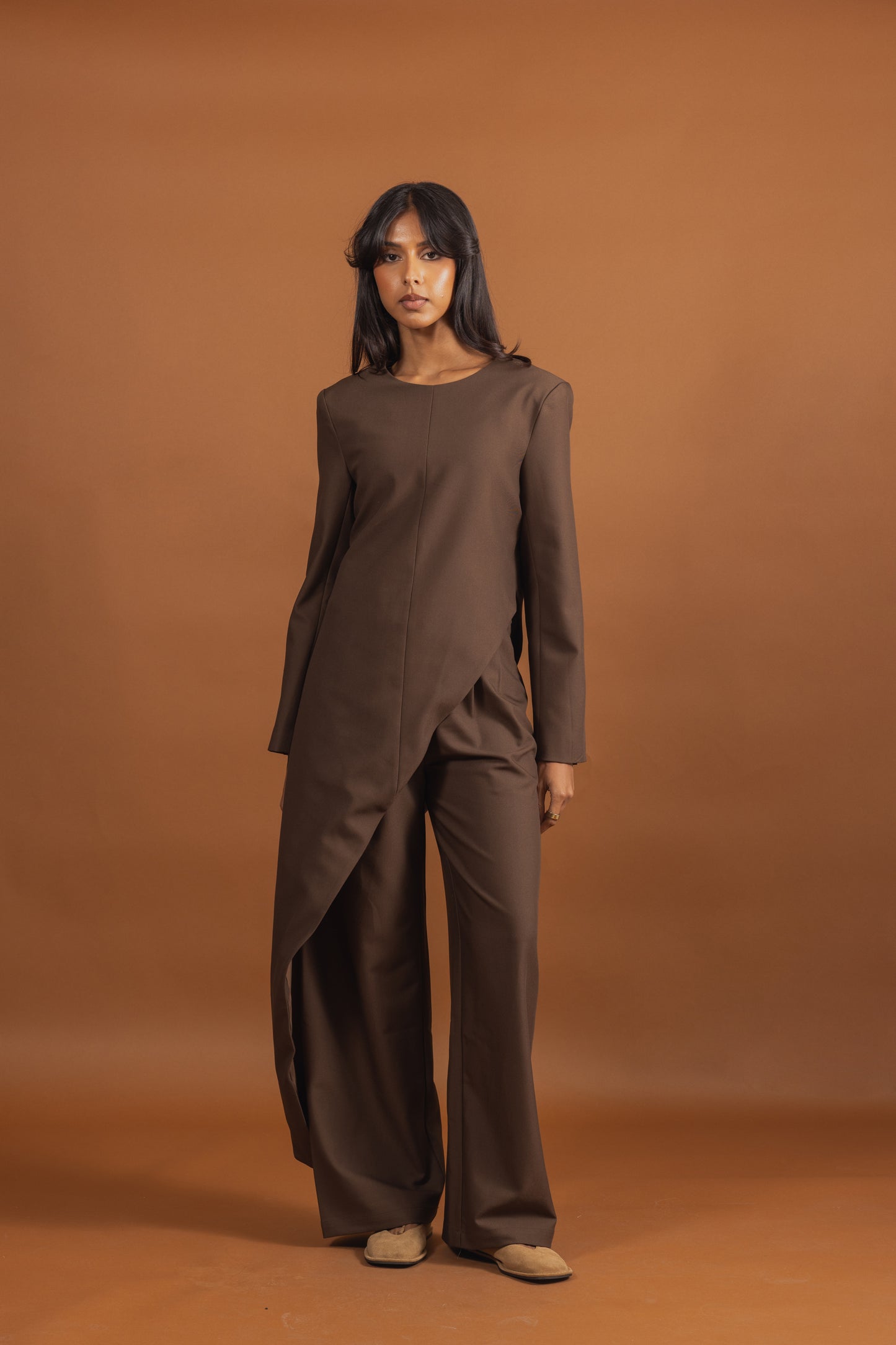 Brown Set with Asymmetrical Top