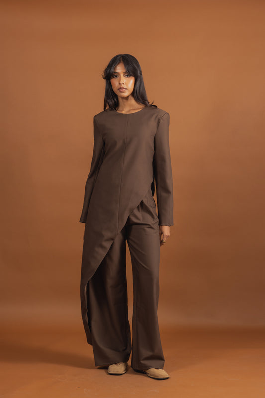 Brown Set with Asymmetrical Top