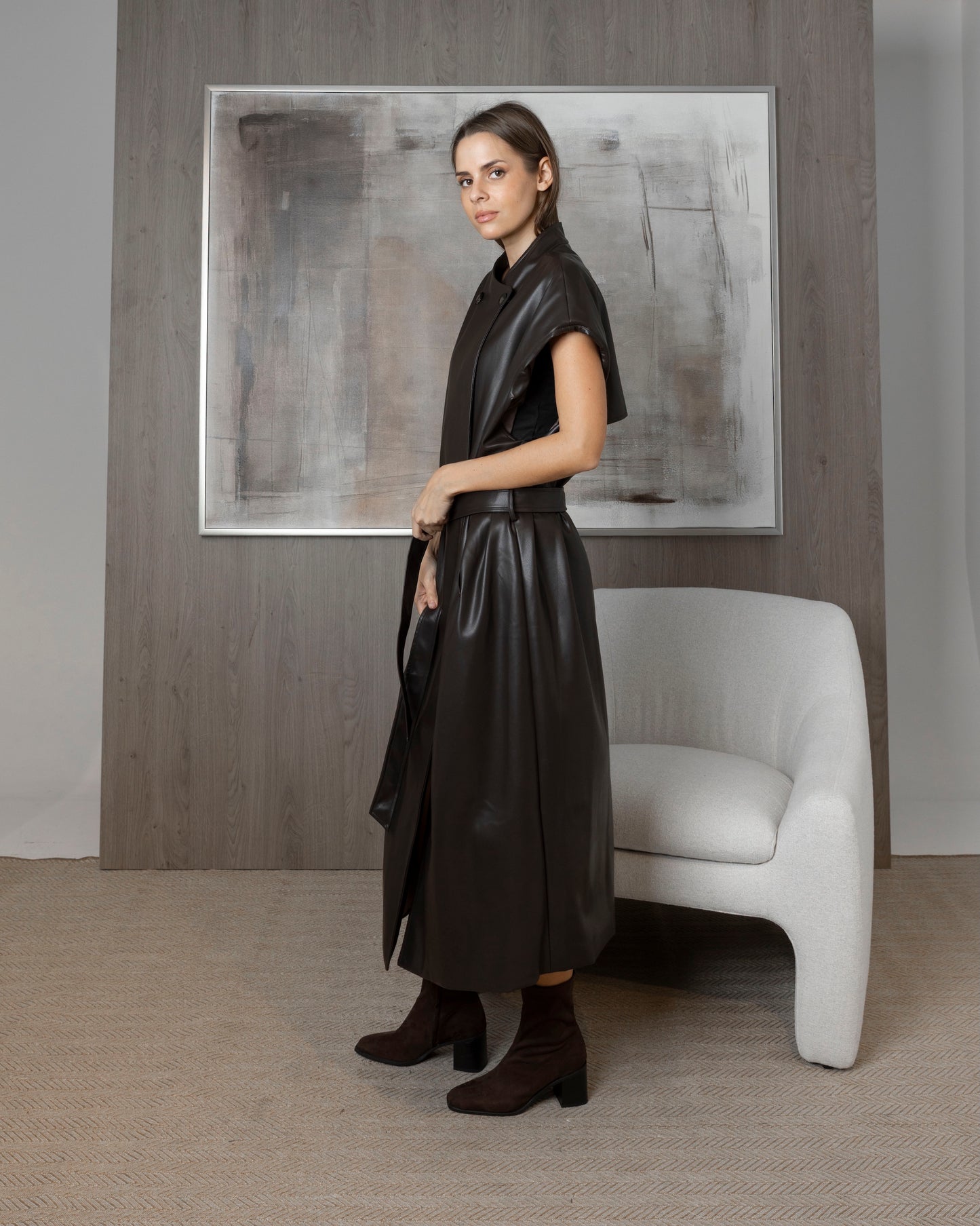 Oversized Long Leather Vest