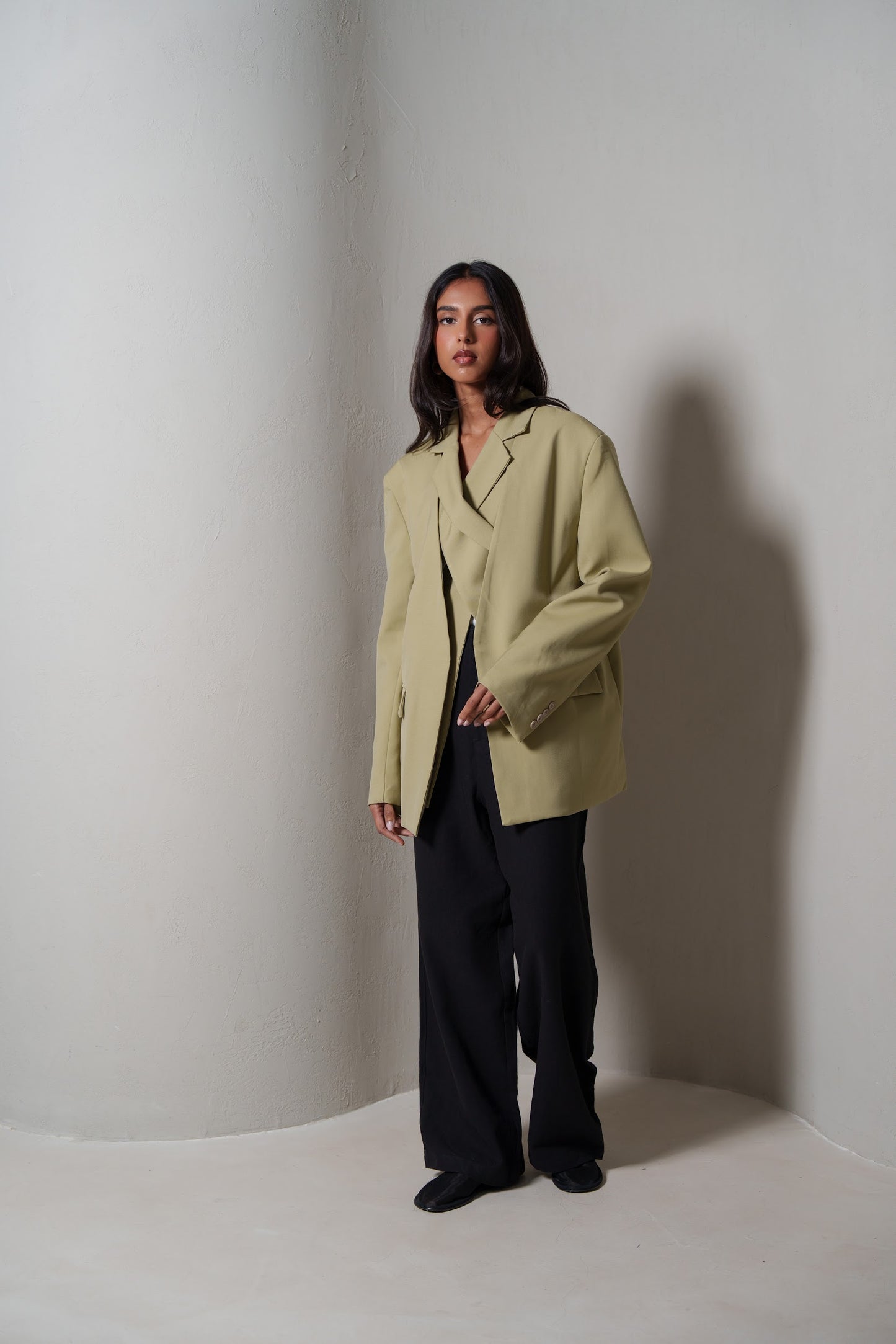 Khaki Blazer with Inner Wrap