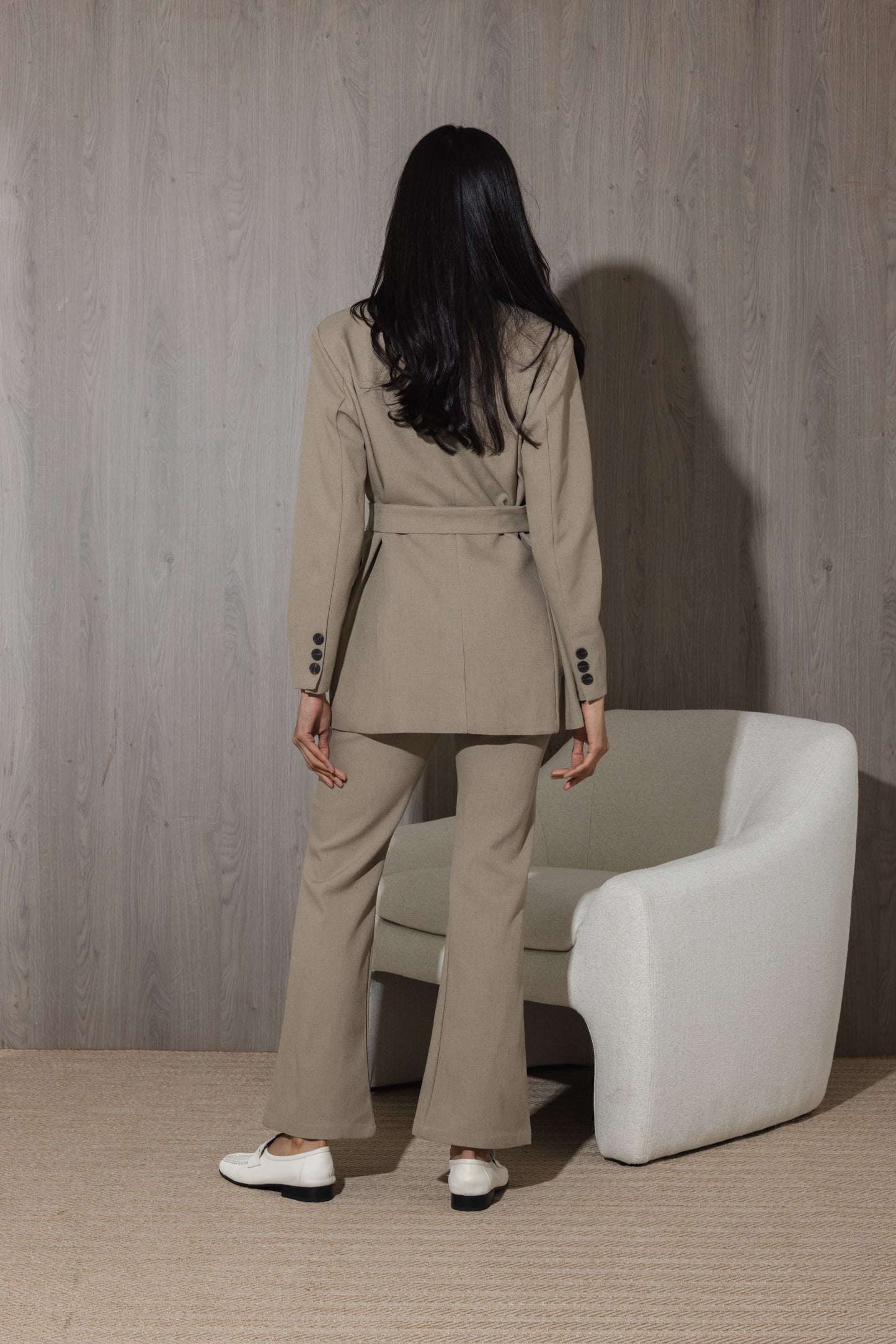 Taupe Belted Suit