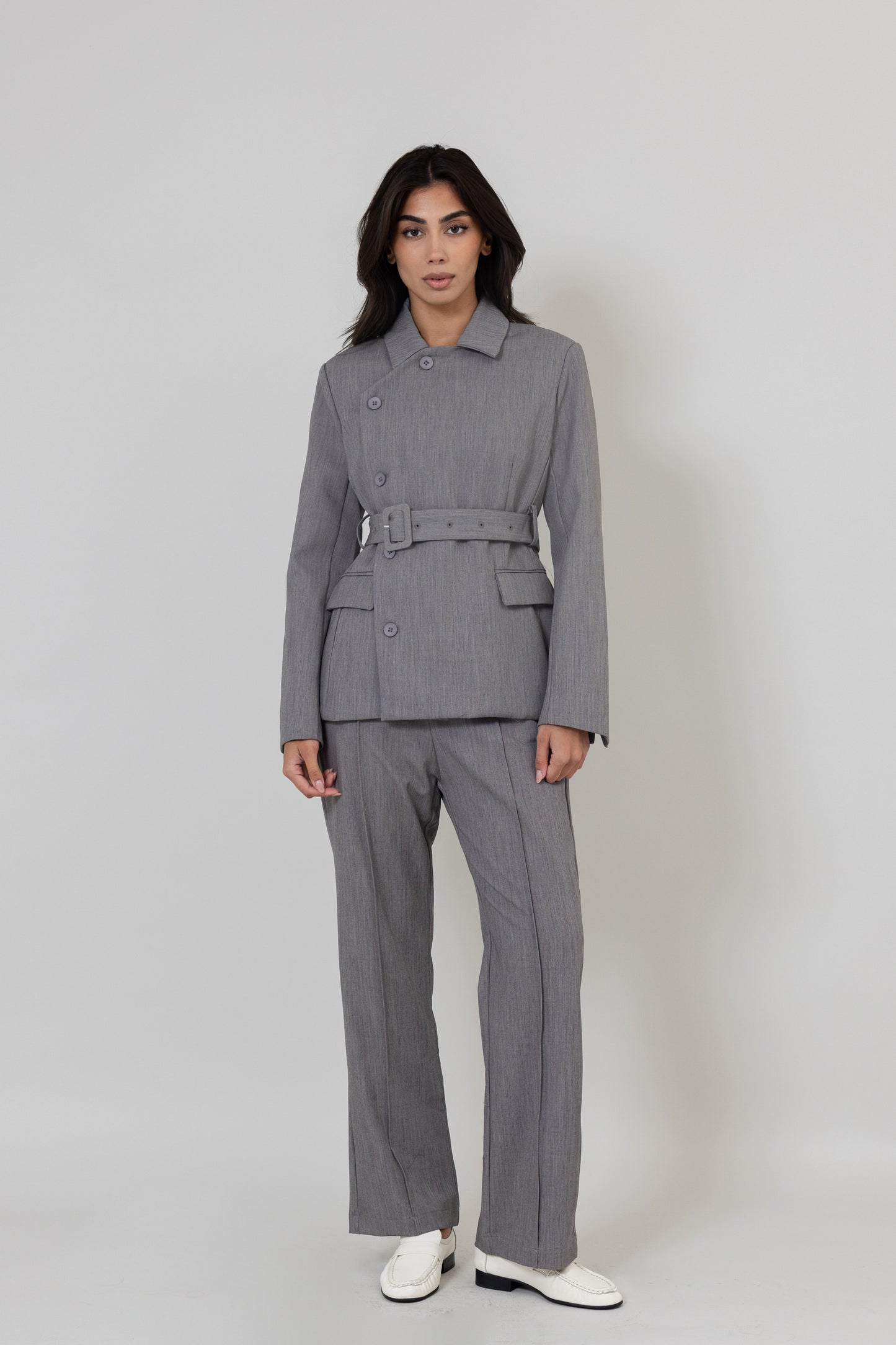 Side Buttoned Suit Set with Belt