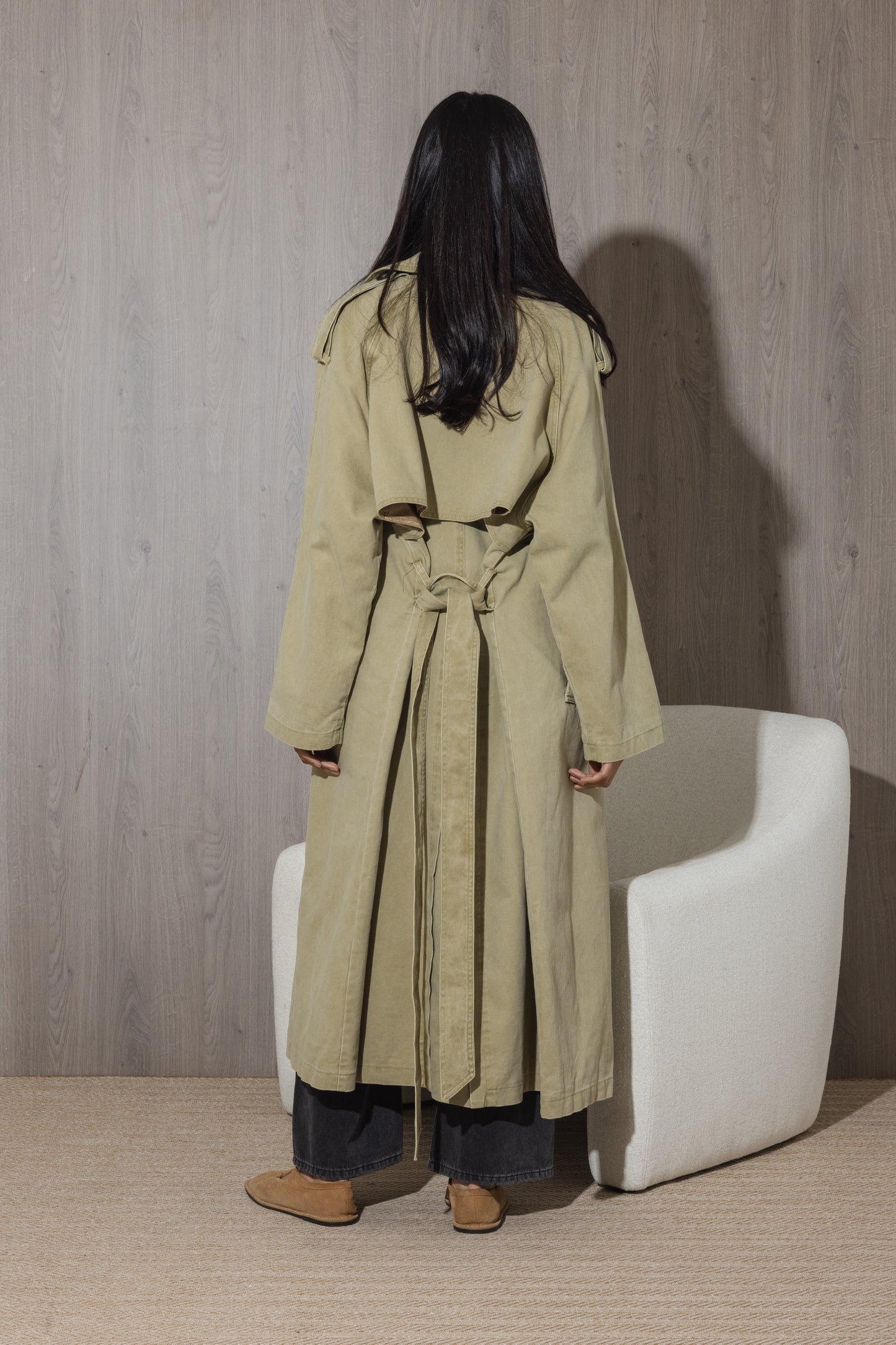 Denim Long Khaki Trench