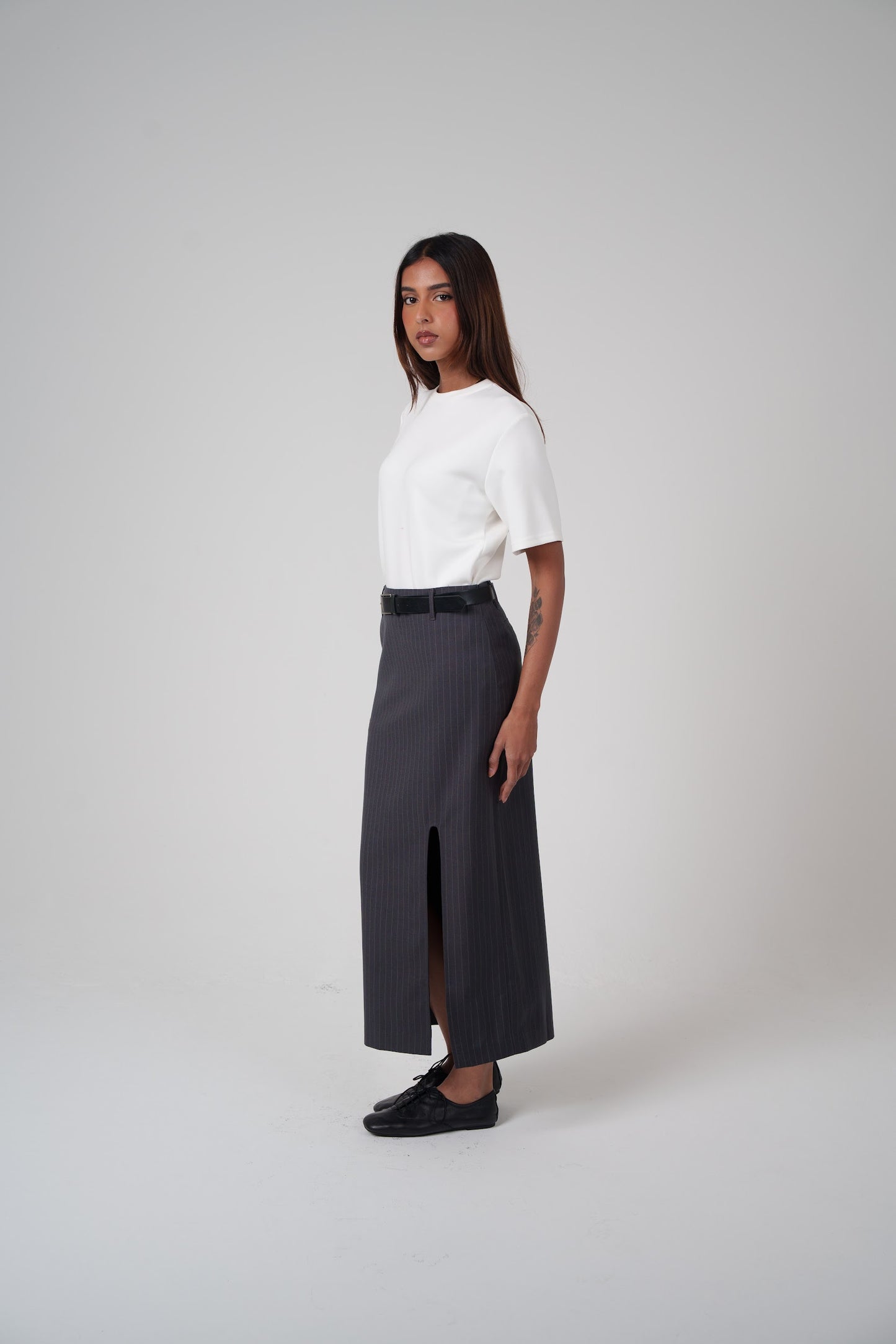 Pinstripe Slit Skirt