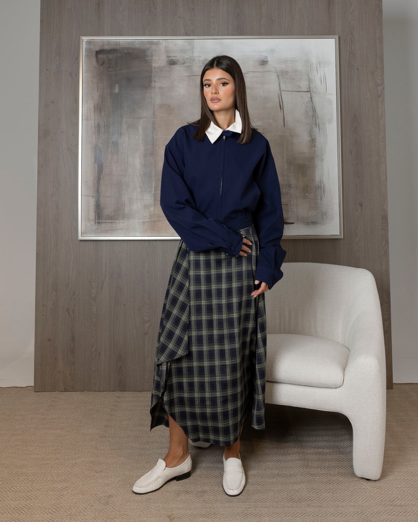 Checked Skirt with Navy Bomber Set